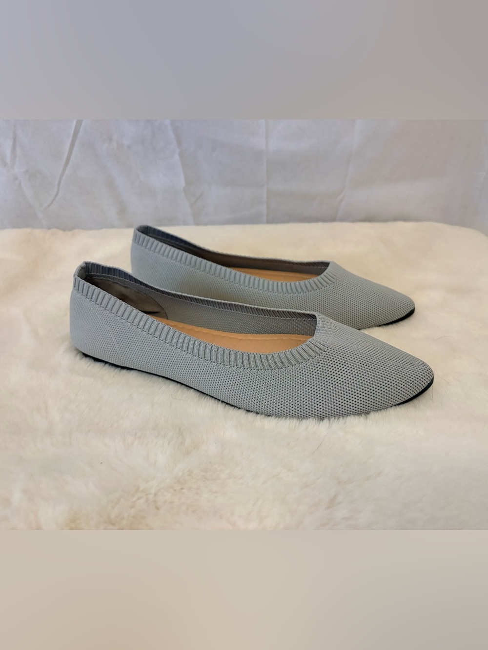 Shupua Light Gray Knit Ballet Flats for Women - Size 10